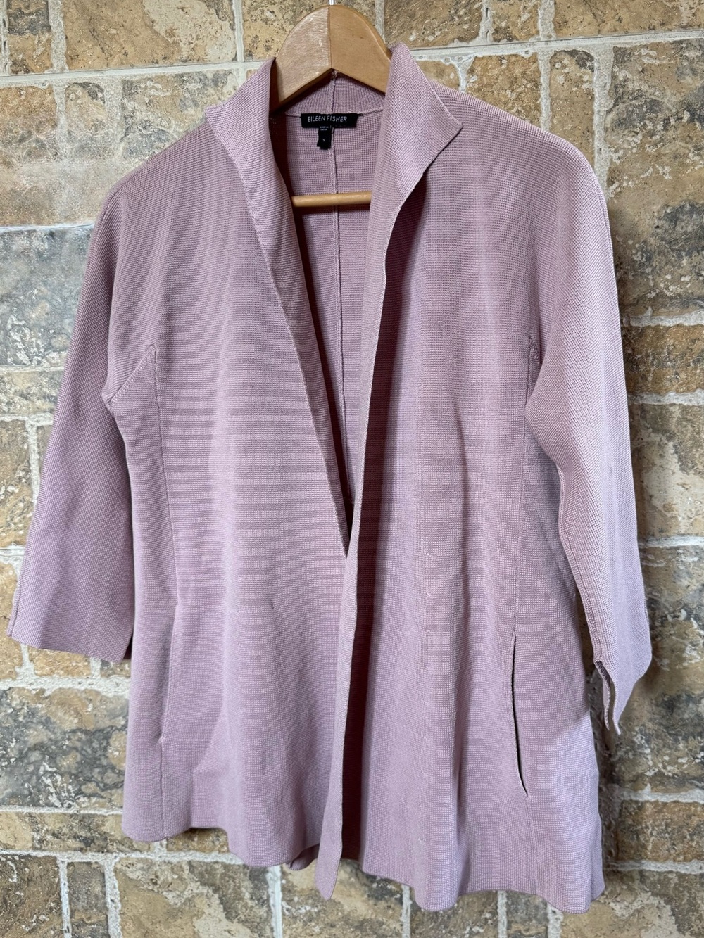 Eileen Fisher Open Front Silk-Cotton Blend Cardigan Sweater Small